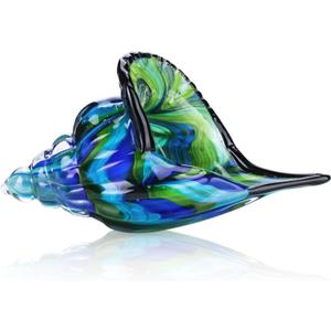 QFkris Glass Conch Statues, 8" Hand Blown Glass Seashell Art Figurine, Home Decor, Crystal Conch Shell Paperweight