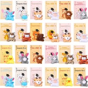 Zhanmai 36 Set Graduation Mini Animal Plush Toy Cards Gift Set, Cute Small Stuffed Animal Keychain Bulk, Preschool School Graduation Classroom Exchange Gifts, Teacher Student Award Party Favors