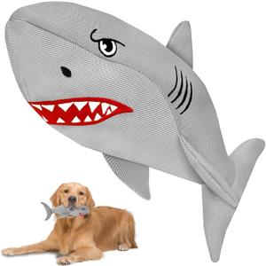 Tug of War Dog Toy for Large Dogs  Durable Shark Dog Toy with Crinkle & Hidden Ball  Tough Plush Chew Toy & Dog Birthday Gift for Aggressive Chewers (Charcoal Medium)