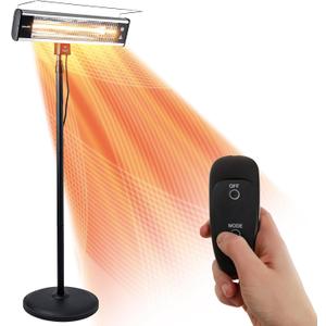 SereneLife Infrared Patio Heater, Electric Patio Heater for Indoor/Outdoor Use, Portable Stand Heater with Remote Control, 1500 W, for Restaurant, Patio, Backyard, Garage, Decks (Off Black)