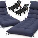Waterproof Lounge Chair Cushion Set of 2, Outdoor Fade Resistant Chaise Lounger Replacement Cushions with 6 Ties, Thickened Memory Foam Pool Lounge Chair Cushions, 76 x 22 x 4.7 Inches, Blue, 2 Pack
