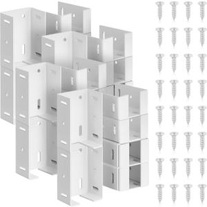 Hicarer 4 Pcs Heavy Duty Aluminum Fence Bracket with Screws for Vinyl Fencing Panel and Post Connection Deck Railing Bracket Kit Fits 2 3/4 Inch Rails