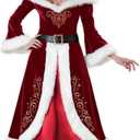 Cuteshower Women's Deluxe Costume Mrs. Claus Clothing Cosplay Suit for Christmas (Large, Red)