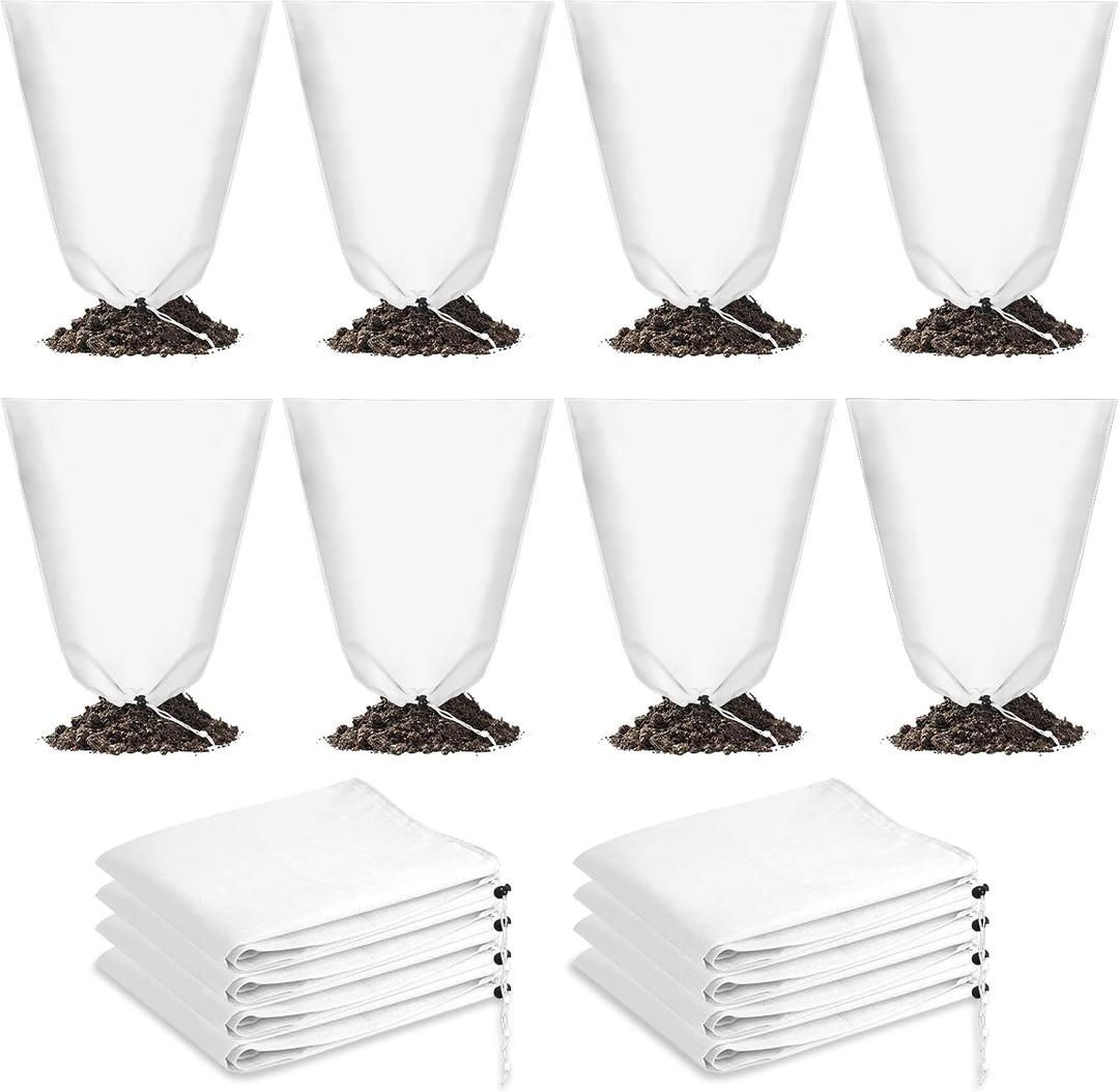 8 Pcs Winter Plant Covers Freeze Protection, 39.4x23.6 Inch Horizontal Shrub Tree Plant Protection Bags with Drawstring Plant Protector Shrub Frost Blanket for Winter Outdoor Garden Potted Plants