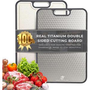 Titanium Cutting Board | Scratch Reduction Mesh | Double-Sided Pure Titanium and Wheat Straw | Anti Slip | Juice Groove | Stain Resistant | Food Grade | Easy to Clean | Smoky Supply USA