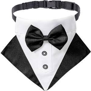 ADOGGYGO Formal Dog Tuxedo Wedding Puppt Bandana Collar with Bow Tie, Adjustable Pet Bowtie Collar Bandana for Small Dogs (Small) (Black&White) ADOGGYGO Formal Dog Tuxedo Wedding Puppt Bandana Collar with Bow Tie, Adjustable Pet Bowtie Collar Bandana for Small Dogs (Small) (Black&White)