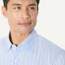 Amazon Essentials Men's Regular Fit Long Sleeve Wrinkle Resistant Stretch Dress Shirt (Blue White Pinstripe)