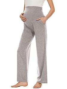 Women's Maternity Wide/Straight Versatile Comfy Palazzo Lounge Pants Stretch Pregnancy Trousers With Pockets XL