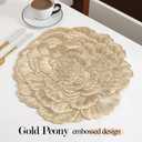 Quantum Love Set of 6 Floral Gold Penoy Placemats Vinyl Metallic 15 Inches Round Washable Place Mats Waterproof Heat Resistant Durable Table Mats for Kitchen Dining Table Decoration Indoor Outdoor