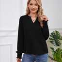 Womens Tops Dressy Casual Long Sleeve Shirts Loose V Neck Business Work Tunic Blouses (Black, XL)