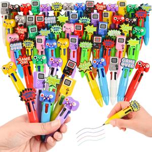 LiYiQ 50 Pcs Video Game Colorful Multicolor Pen in One Cartoon Cute Fun 4-in-1 Cute Pens Bulk Kawaii Game Handle Level Up Games Console Shape Cool Ballpoint Pens for Kids Fun Gifts