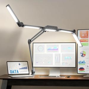 Neatfi (New Model) 3,000 Lumens LED Desk Lamp, Dimmable, 360 SMD LEDs, 30W, CRI 95, Adjustable Light Modes, Task Lamps for Home Office, Study Lamp, Desk Light Bar (CCT with Clamp, Silver, 44 Inches)
