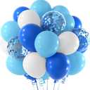 NEBURORA 60 Pcs Royal Blue Light Blue White Confetti Balloons with Ribbons 12inch Balloon Garland Arch Kit for Birthday Baby Shower Celebrations Party Decoration