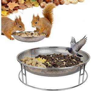 13-Inch Ground Bird Feeder, Stainless Steel Ground Feeding Platform for Wild Birds, Squirrels, Rabbits, Chicken with Additional Birdseed Feeder Tray, Attract Creatures for Backyard, Patio