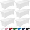Pureegg Spandex Tablecloth 6ft - 6 Pack, Fitted and Tight Cloth for Rectangle Table, Wrinkle-Free and Stretch Table Cover for Party, Wedding, Banquet and Birthday, White