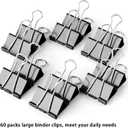 Large Binder Clips 1.6 Inch (60 Pack), Big Binder Clips for Office and Home Supplies, Black