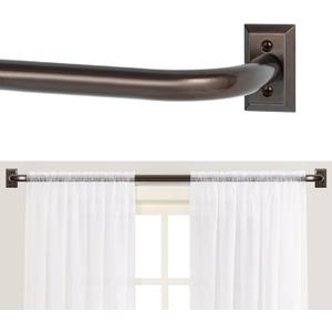 TANGWIN Bronze Wrap Around Curtain Rods 28 to 60 Inch:Blackout Heavy Duty Adjustable Window Curtain Rod for Bedroom Kitchen,Modern Decorative Curved French Metal Single Drapery Rod Easy Install,Brown