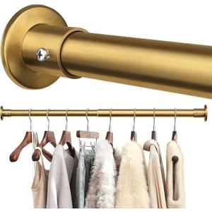 Closet Rods For Hanging Clothes, 17-28 Inch Adjustable Closet Rod, Stainless Steel Heavy Duty Closet Hanging Rod-Gold
