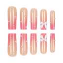 Square Press On Nails Long Fake Nails Bow With Pearls Design French Tip False Nails Cute Glue On Nail Full Cover Stick On Nail For Women Acrylic Manicure Decorations 24pcs