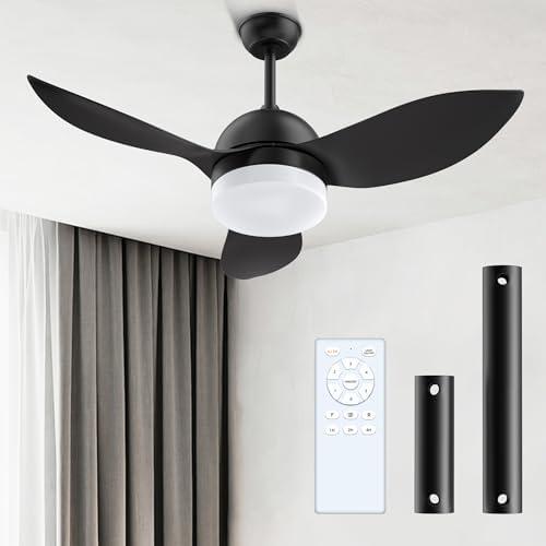 ROMASS Ceiling Fan with Lights Remote, LED Black Ceiling Fans 38" with Quiet DC Reversible Motor 6-Speeds Dimmable Light Ceiling Fan Indoor/Outdoor for Bedroom, Kitchen, Dining Room, Patio, White Fan Inside