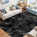 8x10 Area Rug Black White Modern Rug for Living Room Indoor Machine Washable Abstract Rugs for Bedroom Ultra Soft Dining Room Large Carpet Non-Slip Non-Shedding Throw Rug for Home Office