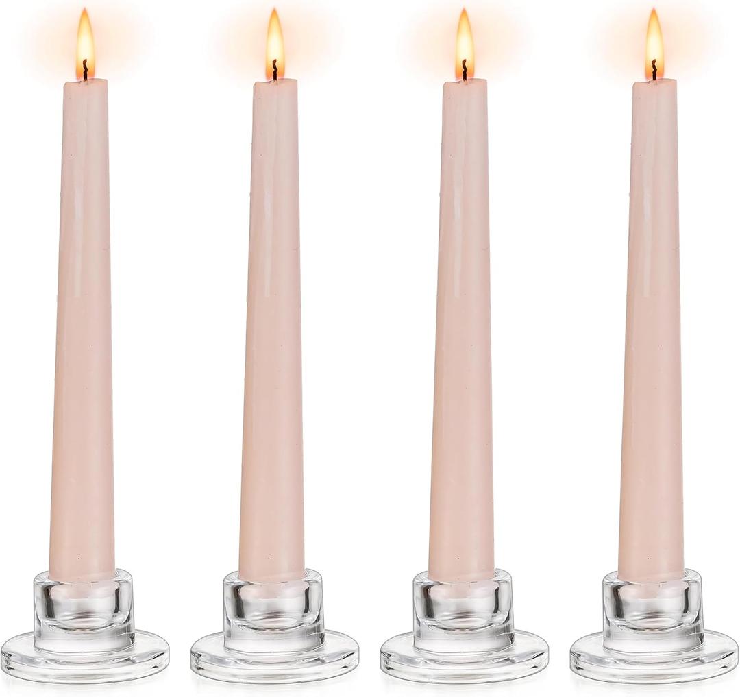 Glasseam Glass Tapered Candlestick Holders: Small Taper Candle Holders Set of 4 Clear Candle Sticks Holder for Table Centerpiece Short Modern Candle Holder for Wedding Christmas Home Decoration