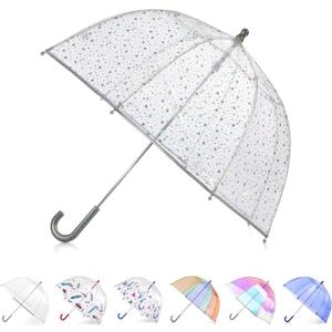 Totes Kids Pinch Proof Bubble Umbrella with Enhanced Visibility (38" Canopy, HOLOGRAPHIC STARS)