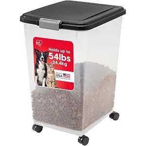 IRIS USA Dog Food Storage Container, Up to 54 lbs, Black, Made in USA | Wheels for Mobility, Airtight Seal, BPA-Free, Best for Bird Seed, Cat food, Cat Litter, Chicken Feed, Pellets, Flour, Rice