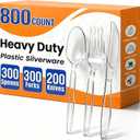 800 Count Plastic Silverware Heavy Duty,Clear Disposable Plastic Utensils Set,300 Forks, 300 Spoons,200 Knives,BPA-Free, Heat Resistant PlasticCutlery, Plasticware Bulk for Catering & Events, Daily