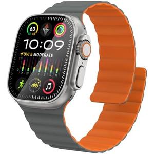 Fullife Silicone Magnetic Band Compatible with Apple Watch Ultra 3/2/1 Band 49mm for Men Women, Sport Solo Loop for Apple Watch Series 11/10 46mm, 9/8/7 45mm, SE3/6/5/4 44mm, 3/2/1 42mm Contrast Color, Pack 2