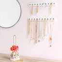 Mkono Necklace Holder Wall Mounted Set of 2 Wood Necklaces Hanger, Jewelry Organizer Hanging with 20 Metal Round Hooks, Jewelry Hooks for Necklaces, Bracelets, Chains, Keys,White