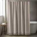 Taupe Shower Curtain Linen Shower Curtain with Tassels Boho Shower Curtains for Bathroom Rustic Farmhouse Shower Curtains Bath Decor (72"x72")