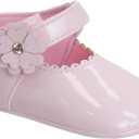 Josmo Baby Girls Soft Sole Flower Bow Princess Wedding Dress Mary Jane Flats Prewalker Newborn Light Baby Shoes Size 2-4 Infant (Pink Patent)