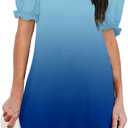 Aloodor Women's Casual Dresses Short Sleeve V-Neck Dress with Pockets, Blue, XL
