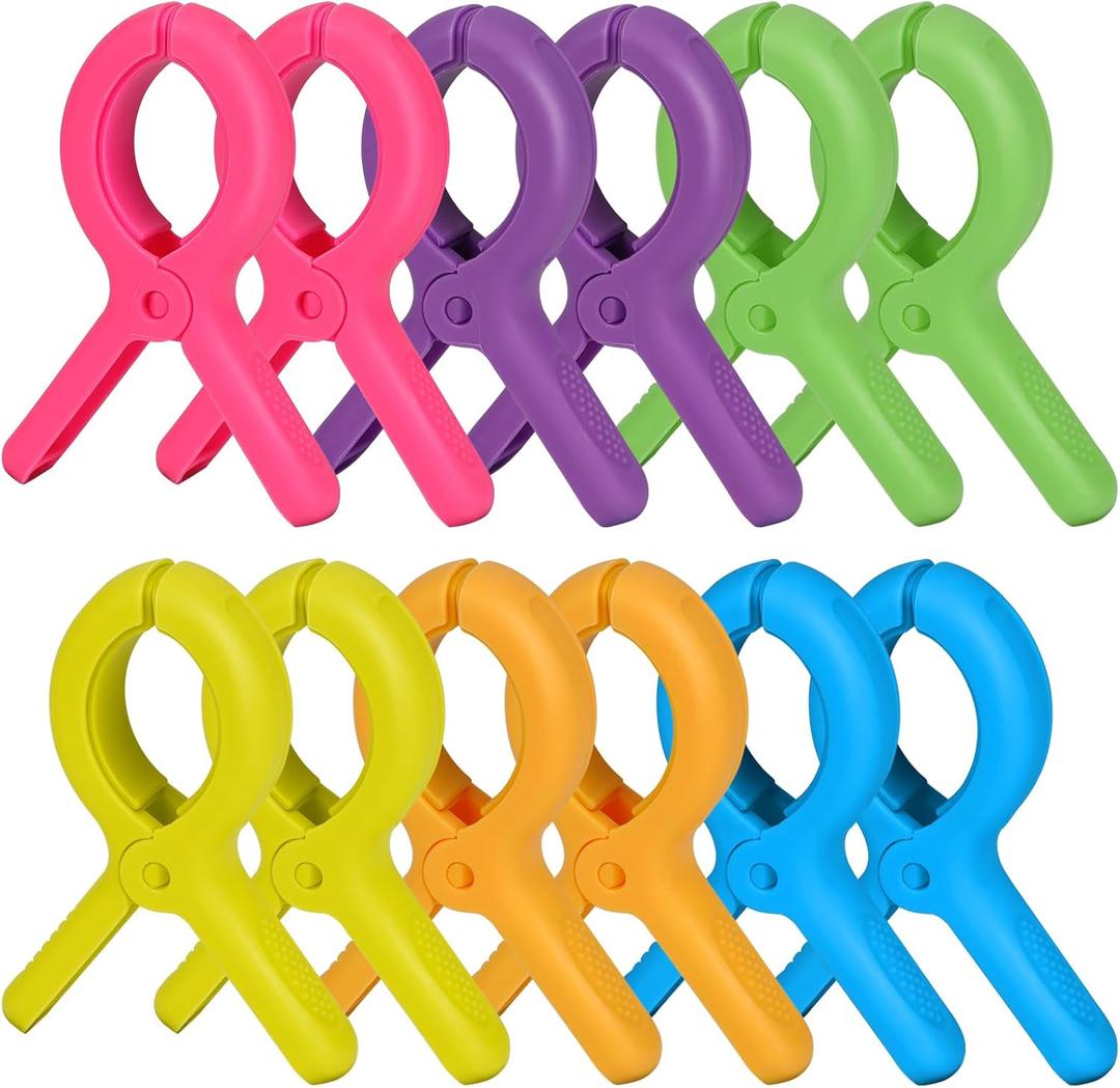 Beach Towel Clips Plastic Clothespins-Heavy Duty Clothes Pins for Beach Chair Pool Chair on Cruise Colorful Laundry Windproof Clamps Tablecloth Blankets Clothes Pegs 6 Colors