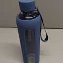 KIVY Glass Water Bottle with Silicone Sleeve 32 oz [WITH MEASUREMENT] - Borosilicate Glass Water Bottle Screw Top - Clear Bottles with Measurement Marking - Slim Waterbottle Aesthetic - Dark Blue