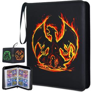 Card Binder with Sleeves, 4 Pockets Up to 400 Cards Binder Compatible with TCG Trading Cards, MTG Cards, Portable Waterproof Card Storage Bag with Sleeves for Game Cards Collection