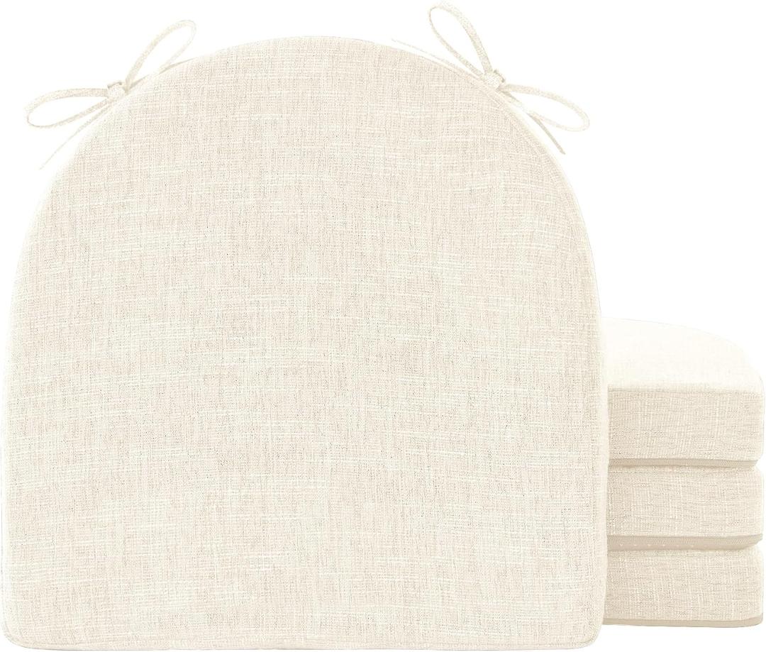 IPYNBAP Chair Cushions for Dining Chairs, Kitchen Chair Cushions, 16'' x 16'' x 2'', Non Slip Indoor Seat Cushions, Chair Pads for Dining Chairs with Ties & Removable Cover, Set of 4, Beige, 4 Count