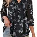 a.Jesdani Women's Plus Size Zip Front 3/4 Sleeve Shirts V Neck Blouses Tunic Top Size 4X Plus