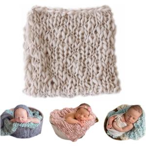 Coberllus Newborn Baby Photography Props Blanket Handmade Knitted Twist Wrap Posing Aid Backdrops for Boy Girls Photography Shoot (Creamy-grey)