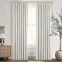 Buttercream Blackout Curtains 90 Inches Long, Thick Linen Patio Drapes for Insulated Sliding Glass Doors Cute Curtains for Nursery Bedroom Aesthetic Pinch Pleated with Hooks 2 Panels (Birch)