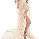 Saslax Soft Stretchy Lace Off Shoulder Doubly Split A-line Skirt Maternity Dress Pregnancy Maxi Gown for Photoshoot. Size M