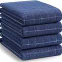 Homaxy 100% Cotton Terry Kitchen Towels(Navy Blue, 20 x 28 inches), Checkered Designed, Soft and Super Absorbent Dish Towels, Large 4 Pack