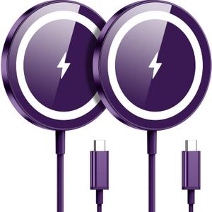 WRVVR for Apple Mag-Safe Charger 2 Pack, Magnetic Wireless Charger for iPhone 17/17 Pro/17 Pro Max/Air/16 15 14 13 12 Pro Max Plus mini,Charging Pad for Airpods Pro 3 2,Strong Magnet, Violet