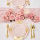 Nervure 175PCS Pink Plastic Plates - Disposable Pink Gold Party Plates & Pre Rolled Napkins with Cutlery for 25 Guests, 50Plates, 75Silverware, 25Cups, 25Napkin for Wedding & Party & Mothers Day