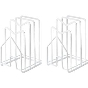 SUNFICON 2 Pack White Cutting Board Holder Rack Pot Pan Lids Holder Chopping Board Organizer Thin Bakeware Tray Dry Display Stand Kitchen Countertop Cabinet Office