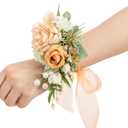 Ling's moment 2pcs Prom Wrist/Shoulder Corsage Artificial Flower, Girl/Mother Homecoming/Wedding Corsage Wristlet Décor, etc. Yellow Orange Peach
