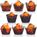 96 Pieces Halloween Cupcake Wrappers Spiderweb Night Castle Cupcake Wrappers Halloween Laser Cut Paper Liners for Wedding Birthday Party Decoration