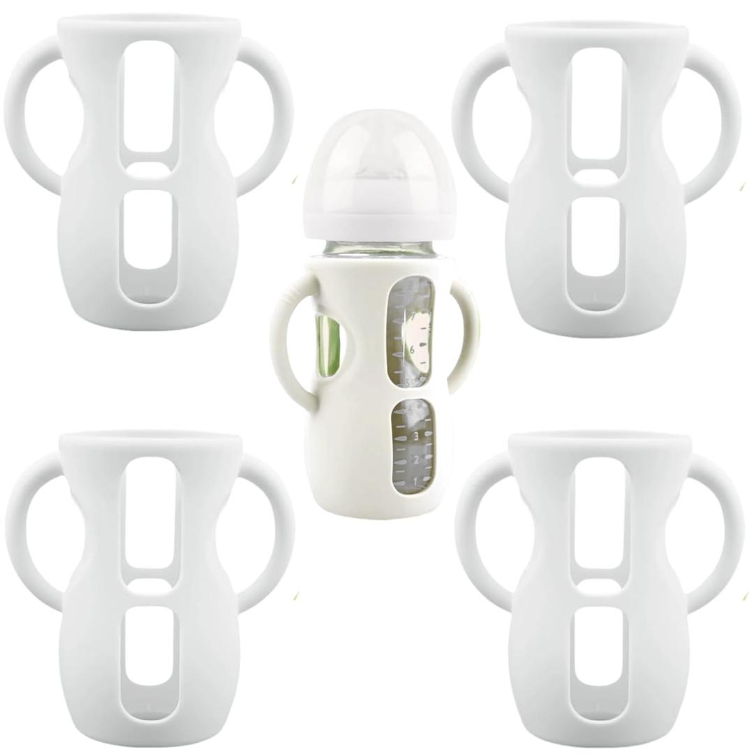 4 Pack Silicone Sleeves for Avent Natural Glass Baby Bottles, Silicone and Easy-Grip Handles for Drop Protection, Compatible with Philips Avent 4/8 OZ Glass Bottle (Milk White, 8 OZ)