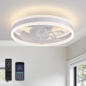 LUDOMIDE Ceiling Fans with Lights and Remote Flush Mount White Ceiling Fan with Light,6 Speeds,LED Modern 15" Low Profile Ceiling Fans for Small Room,Kitchen